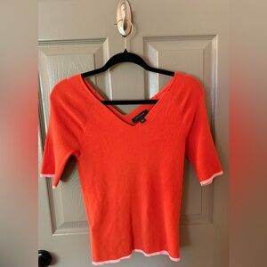 Ann Taylor: Orange V-Neck Women's Sweater Top with pink details